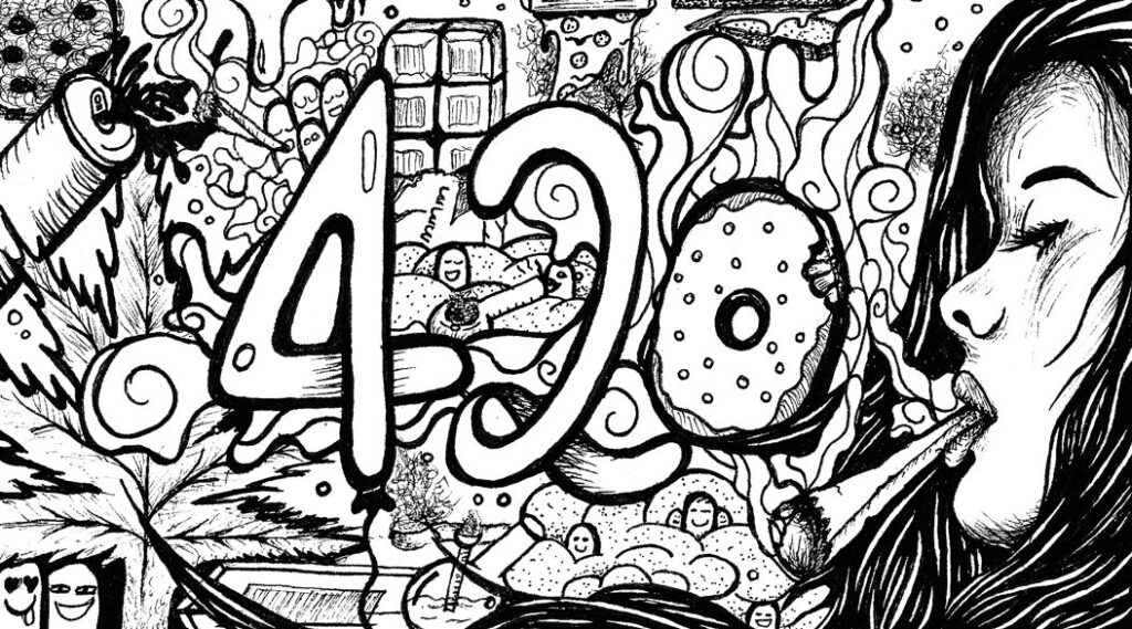 4/20 doodle art representing things to do in Queens and Brooklyn NYC for cannabis holiday
