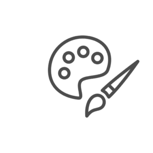 Paints and brush line icon, drawing concept, Paintbrush with palette sign on white background, Wooden palette with paints and brush icon in outline style for mobile concept and web design