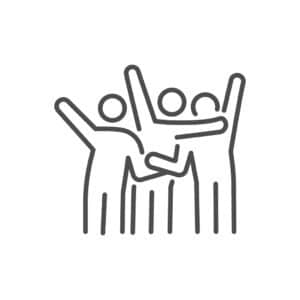 Group hug icon. Thin line editable stroke illustration for friendship, celebration, bonding, happiness, love, unity and emotional connection